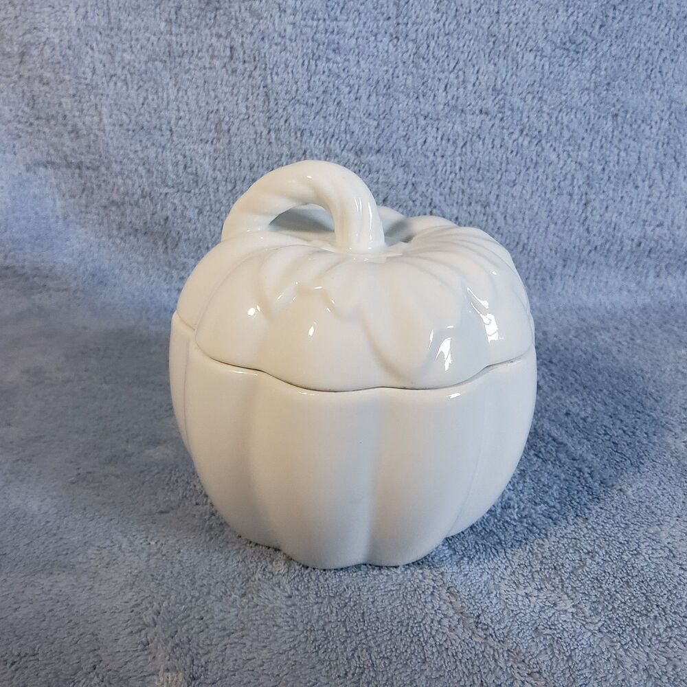 BIA Cordon Bleu White Ceramic Pumpkin Lidded Bowl Ramekin Cocotte 14 oz Fall